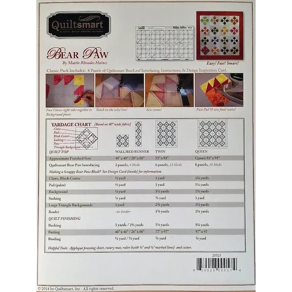 Bear Paw - Classic Pack by Quiltsmart - Printed Interfacing Pattern - SEE VIDEO