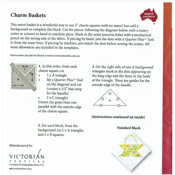 Charm Basket Patchwork Template - Meredithe Clark Signature Collection