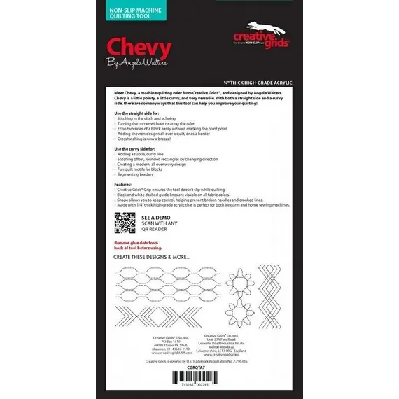 Chevy Creative Grids Non-Slip Free Motion Quilting Tool / Ruler SEE VIDEO
