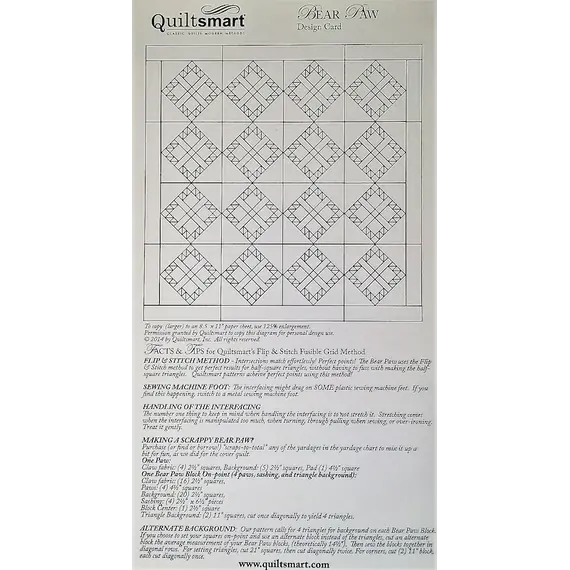 Bear Paw - Classic Pack by Quiltsmart - Printed Interfacing Pattern - SEE VIDEO