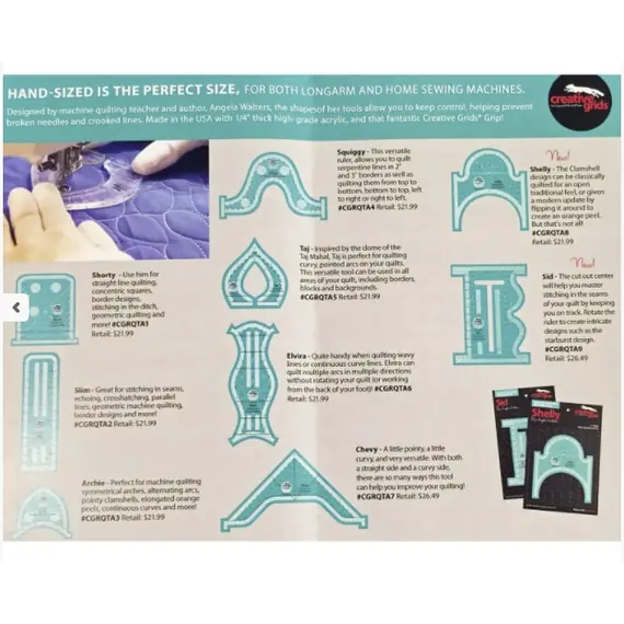 Slim Creative Grids Non-Slip Free Motion Quilting Tool / Ruler SEE VIDEO