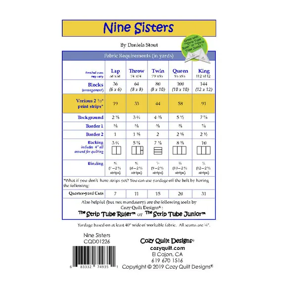 Nine Sisters Pattern by Cozy Quilt Designs SEE VIDEO