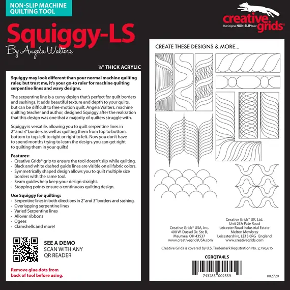 Squiggy Low Shank Creative Grids Non-Slip Free Motion Quilting Tool / Ruler