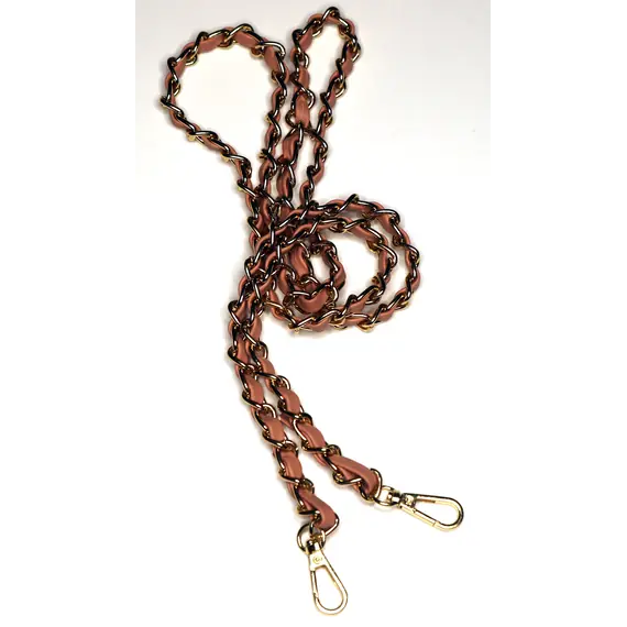 Gold Chain with Leather Insert Single Chain 110 cms Multiple Colours Available