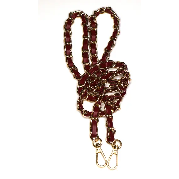 Gold Chain with Leather Insert Single Chain 110 cms Multiple Colours Available