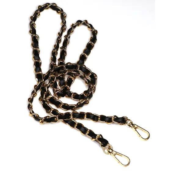 Gold Chain with Leather Insert Single Chain 110 cms Multiple Colours Available