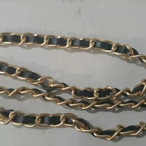 Gold Chain with Leather Insert Single Chain 110 cms Multiple Colours Available