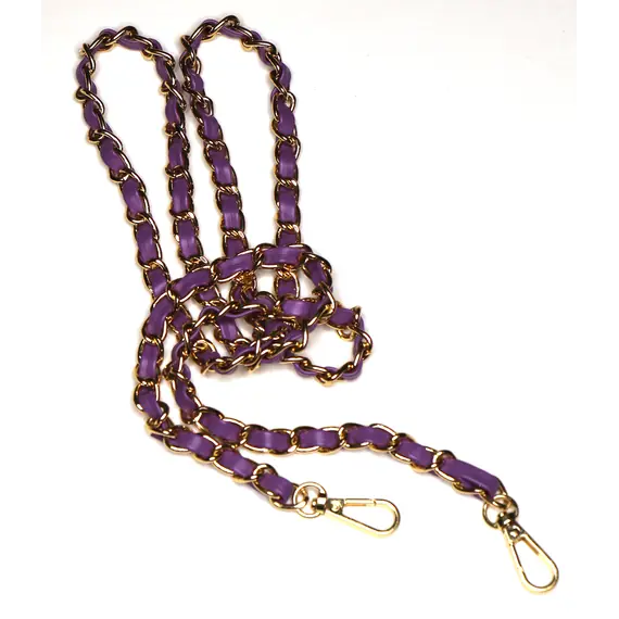 Gold Chain with Leather Insert Single Chain 110 cms Multiple Colours Available