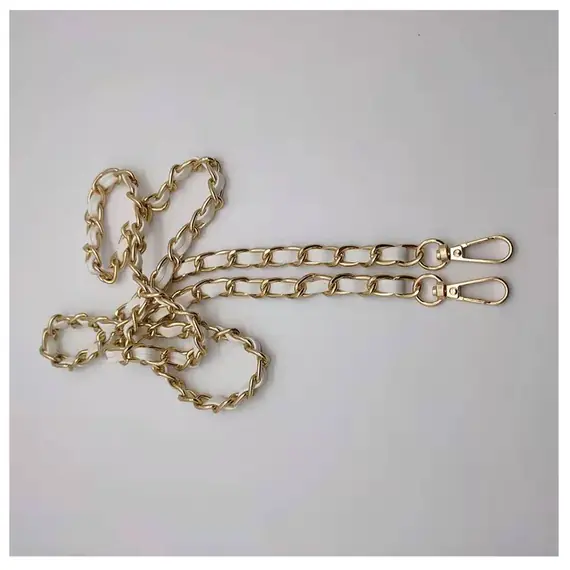 Gold Chain with Leather Insert Single Chain 110 cms Multiple Colours Available