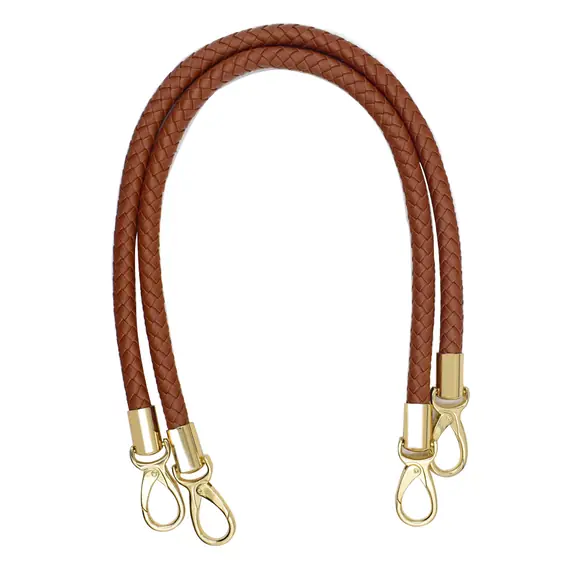 Round PU Leather Braided Bag Handles 60 cms Brown