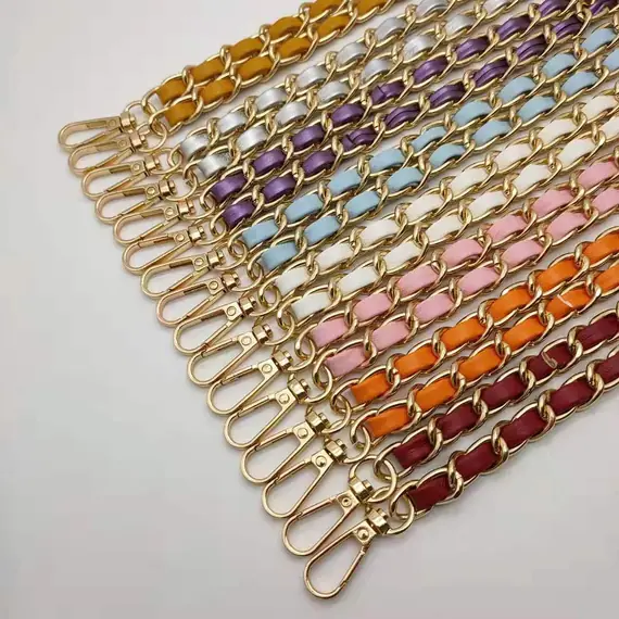 Gold Chain with Leather Insert Single Chain 110 cms Multiple Colours Available