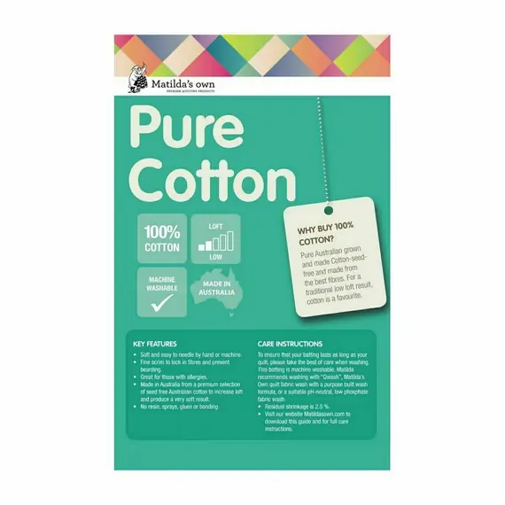 100% Cotton Wadding Queen Size Precut 2.7 x 2.4 M Matilda's Own