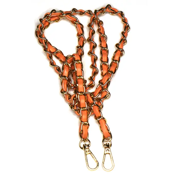 Gold Chain with Leather Insert Single Chain 110 cms Multiple Colours Available