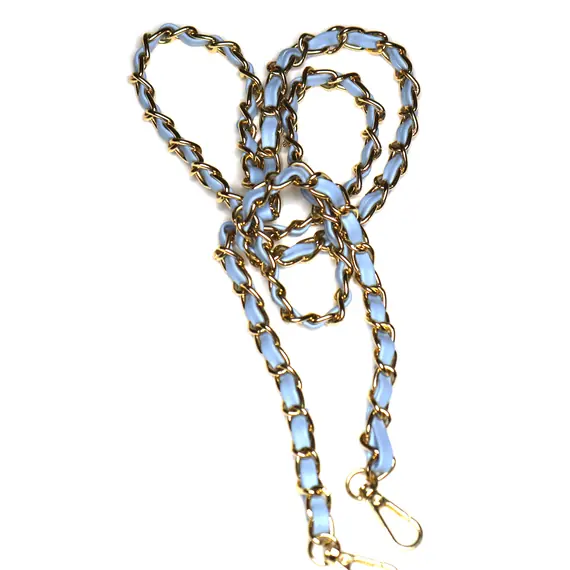 Gold Chain with Leather Insert Single Chain 110 cms Multiple Colours Available