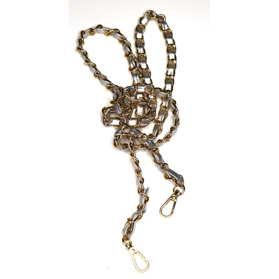 Gold Chain with Leather Insert Single Chain 110 cms Multiple Colours Available