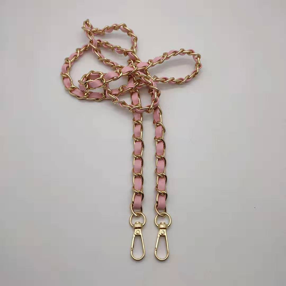 Gold Chain with Leather Insert Single Chain 110 cms Multiple Colours Available