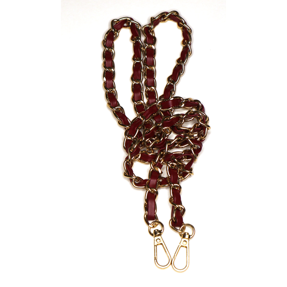 Gold Chain with Leather Insert Single Chain 110 cms Multiple Colours Available